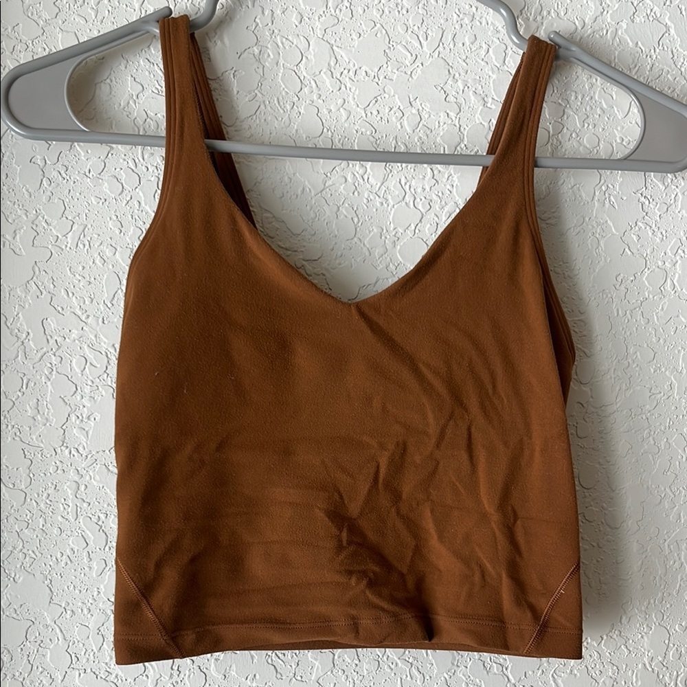 Brown V-Neck Sleeveless Crop Tank Top